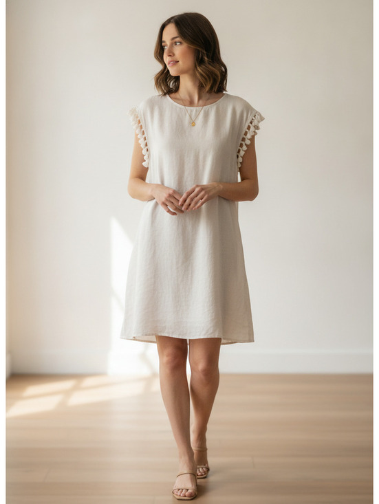 Rachel Ashwell Dresses & Skirts - Rachel Ashwell Cream Linen Dress with Tassel Sleeves Size S
